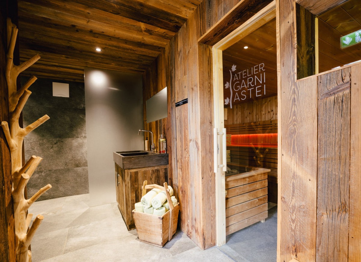 Sauna im Wellnessbereich der Fr&uuml;hst&uuml;ckspension Garni Astei im Gro&szlig;arltal.